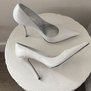 Gianmarco Lorenzi White Leather Stiletto Heels Pointed Toe Corset Soles Size 36